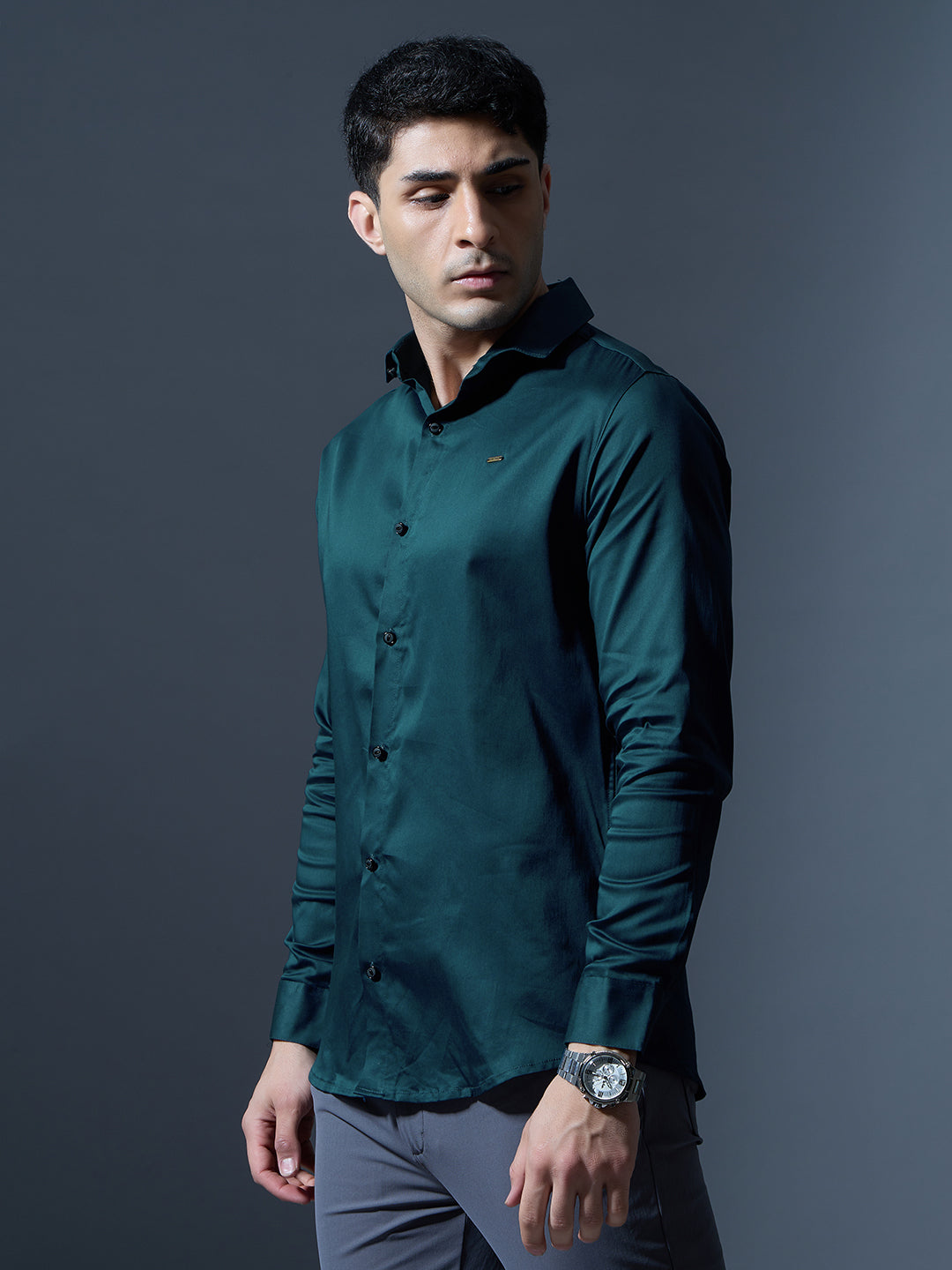 Men's Teal Blue Solid Full-Sleeve Casual Shirt