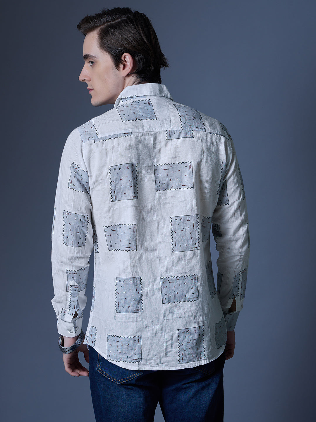 Men's White Printed Casual Shirt