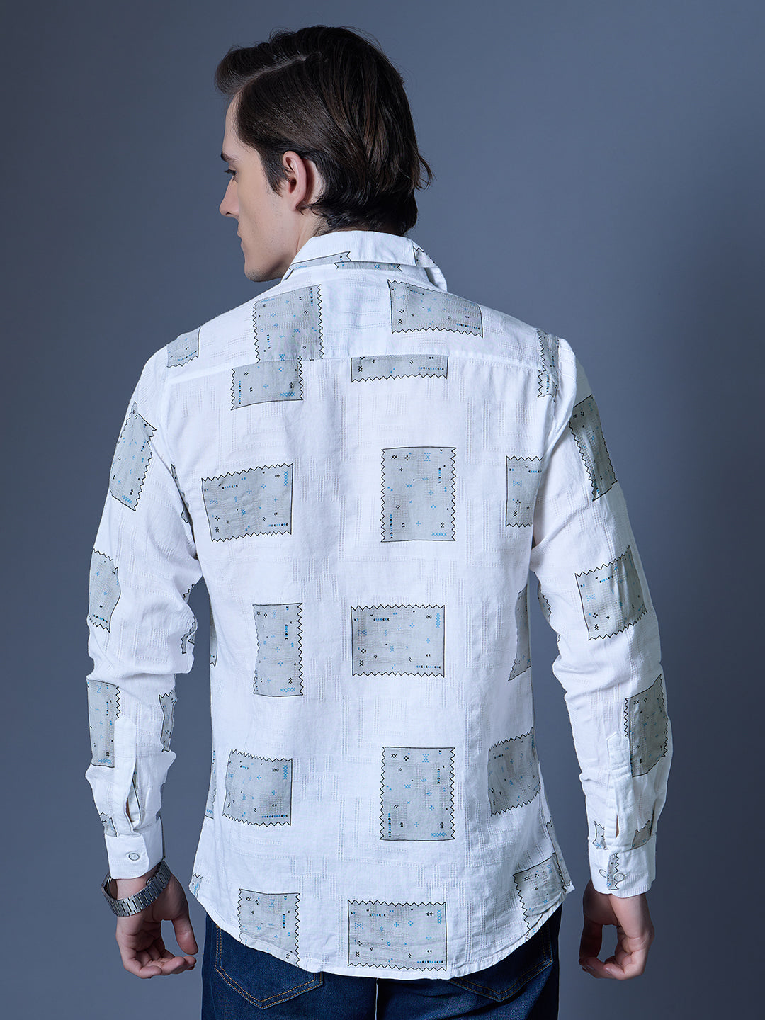 Men's White Printed Casual Shirt