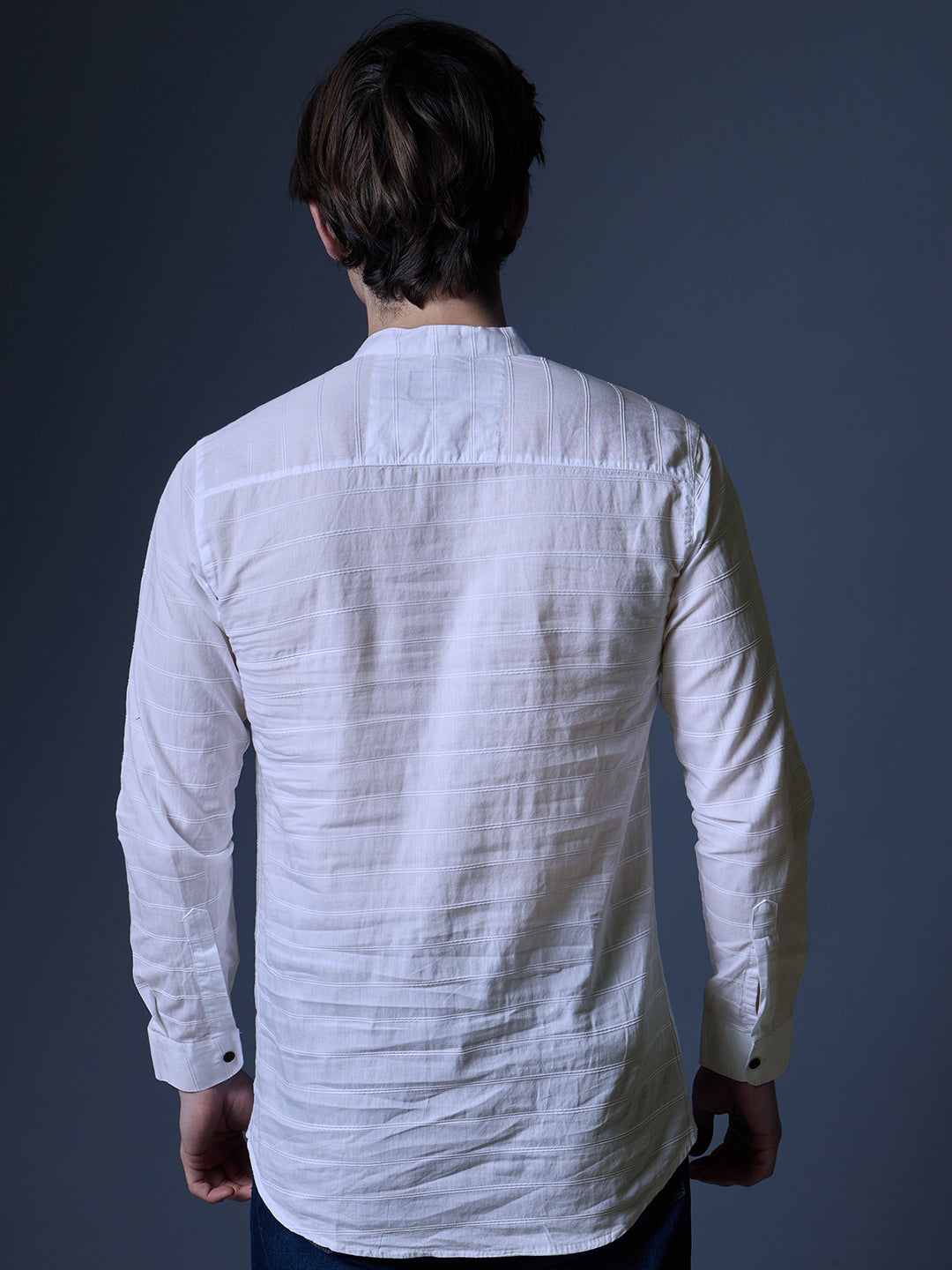 Men's White Textured Kurta Shirt