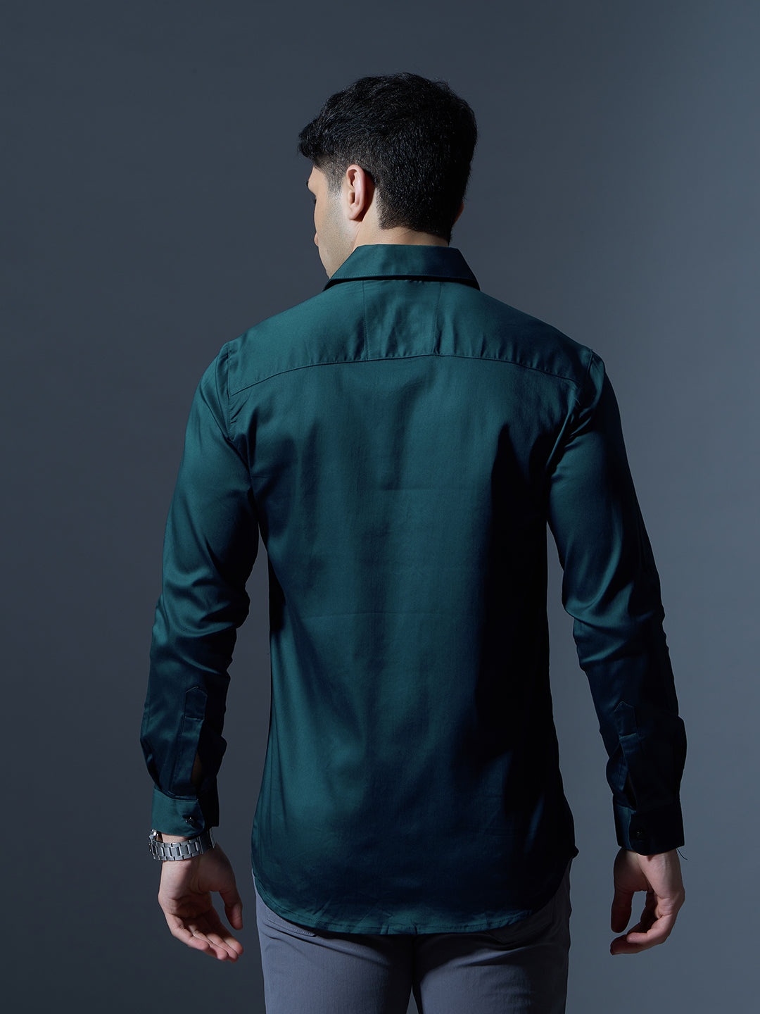 Men's Teal Blue Solid Full-Sleeve Casual Shirt