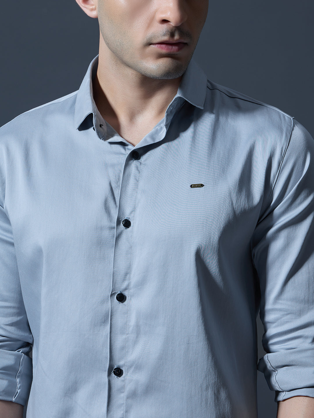 Men's Light Grey Solid Full-Sleeve Casual Shirt