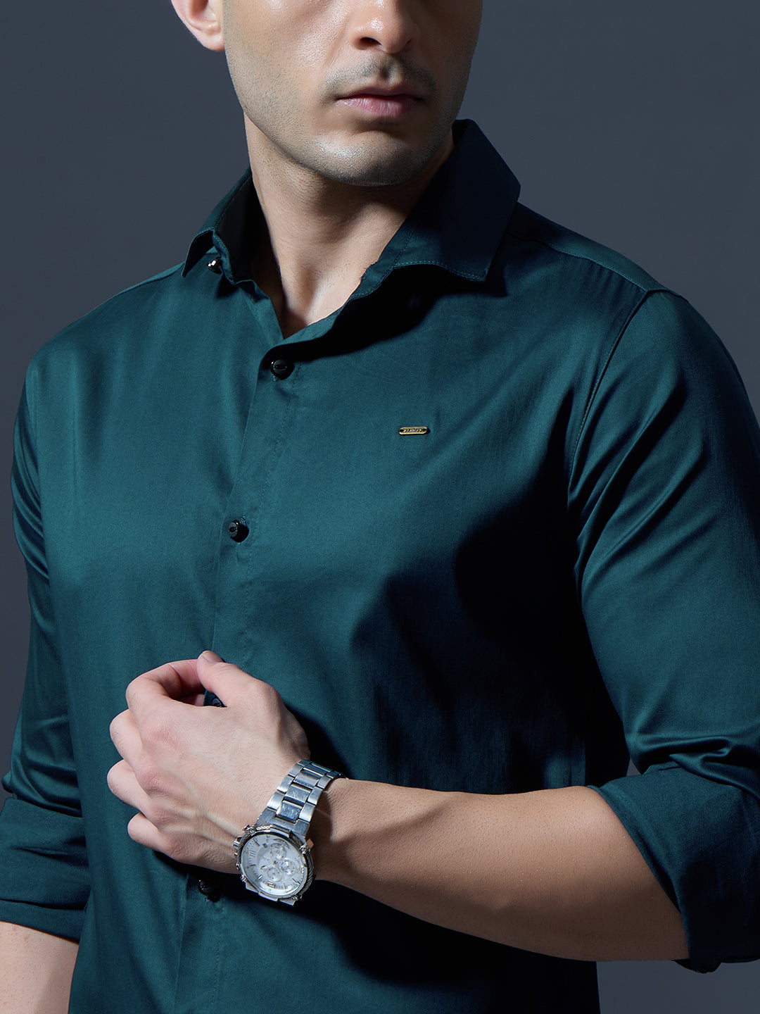 Men's Teal Blue Solid Full-Sleeve Casual Shirt