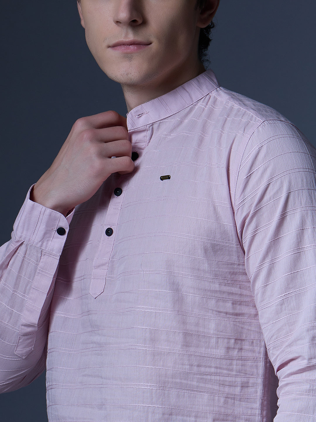Men's Light Pink Textured Kurta Shirt