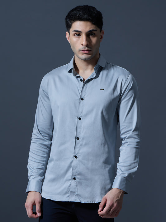 Men's Light Grey Solid Full-Sleeve Casual Shirt
