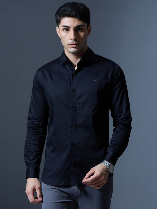 Men's Black Solid Full-Sleeve Casual Shirt