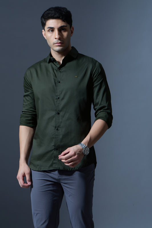 Men's Olive Green Solid Full-Sleeve Casual Shirt