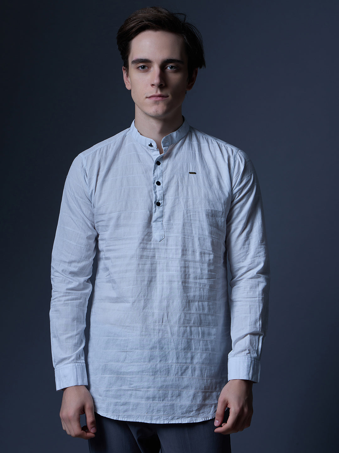 Men's White Textured Kurta Shirt