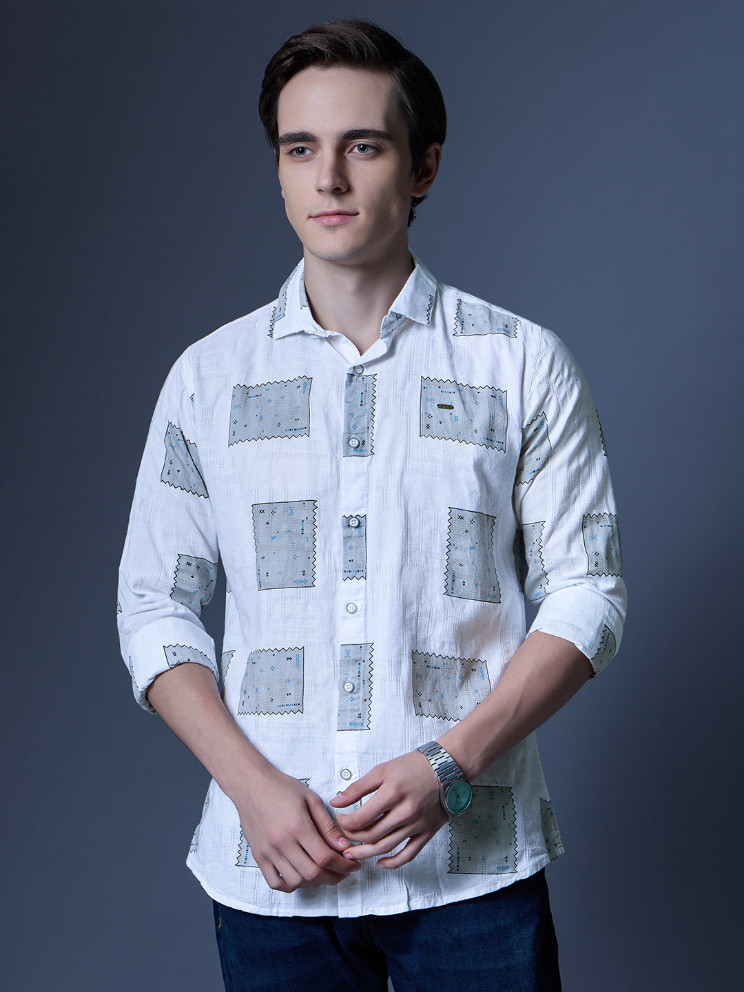 Men's White Printed Casual Shirt