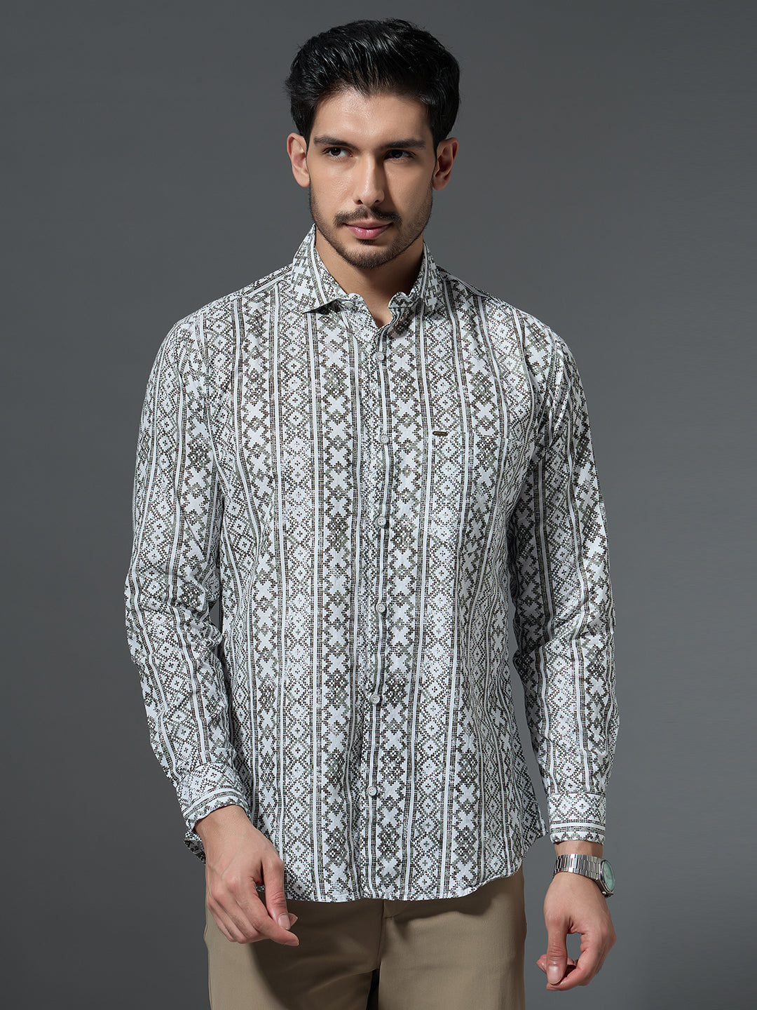 Men's Folk Geometric Print Shirt