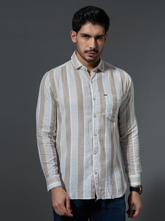 Men's Khaki & White Striped Shirt