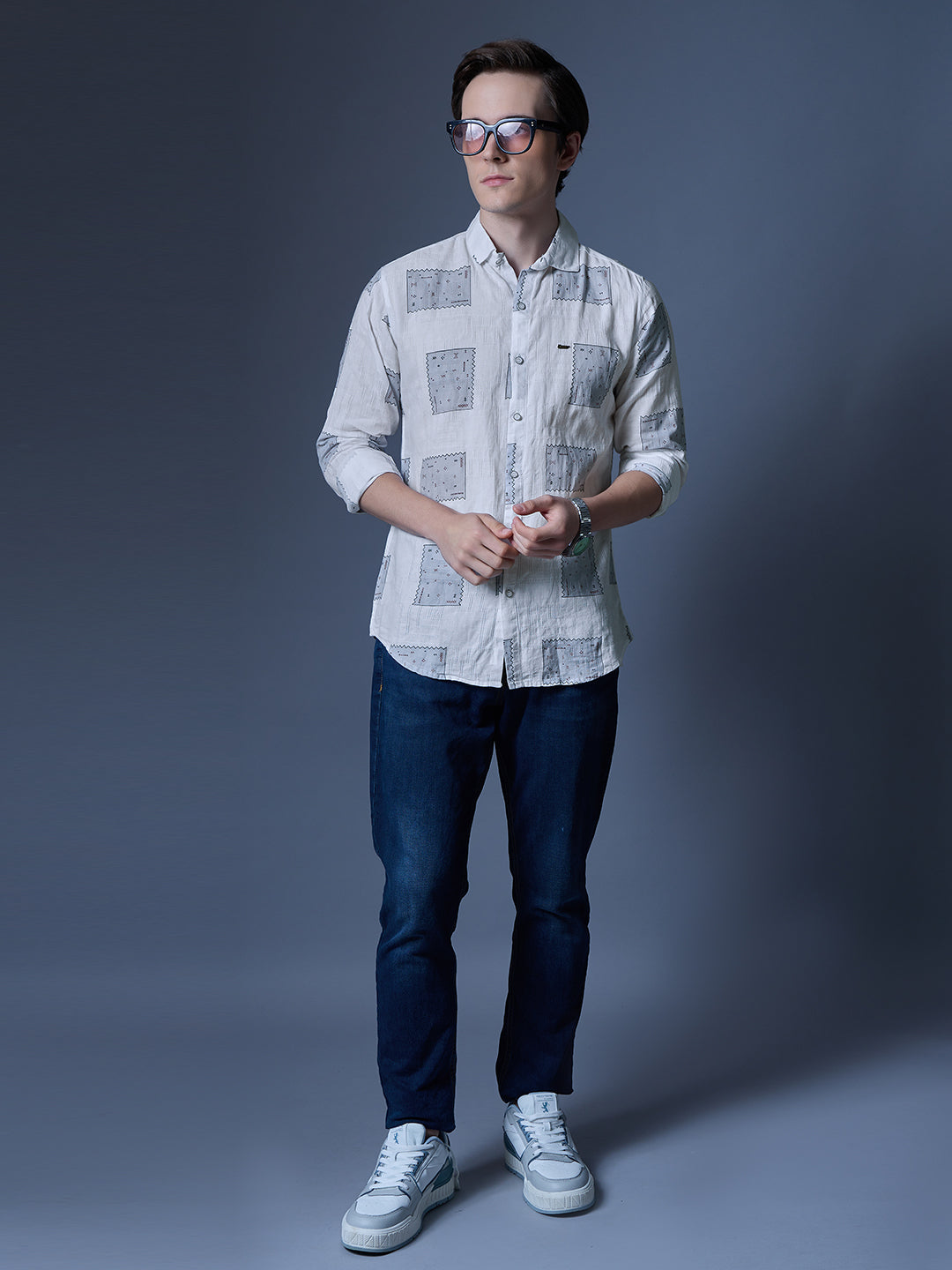 Men's White Printed Casual Shirt