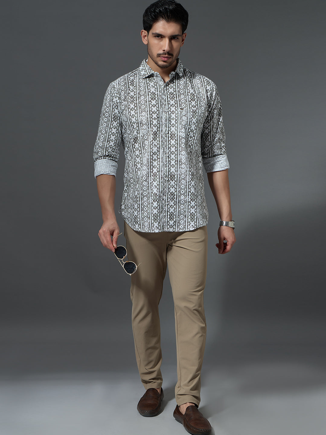 Men's Folk Geometric Print Shirt