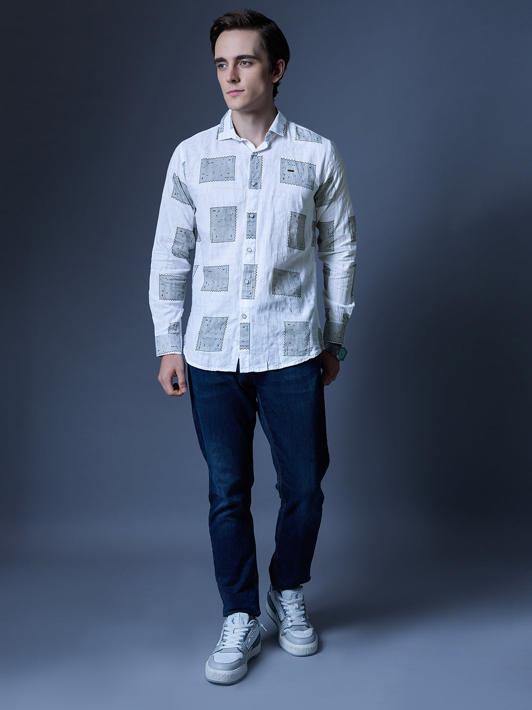 Men's White Printed Casual Shirt