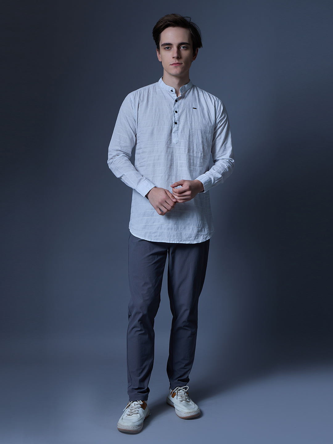 Men's White Textured Kurta Shirt